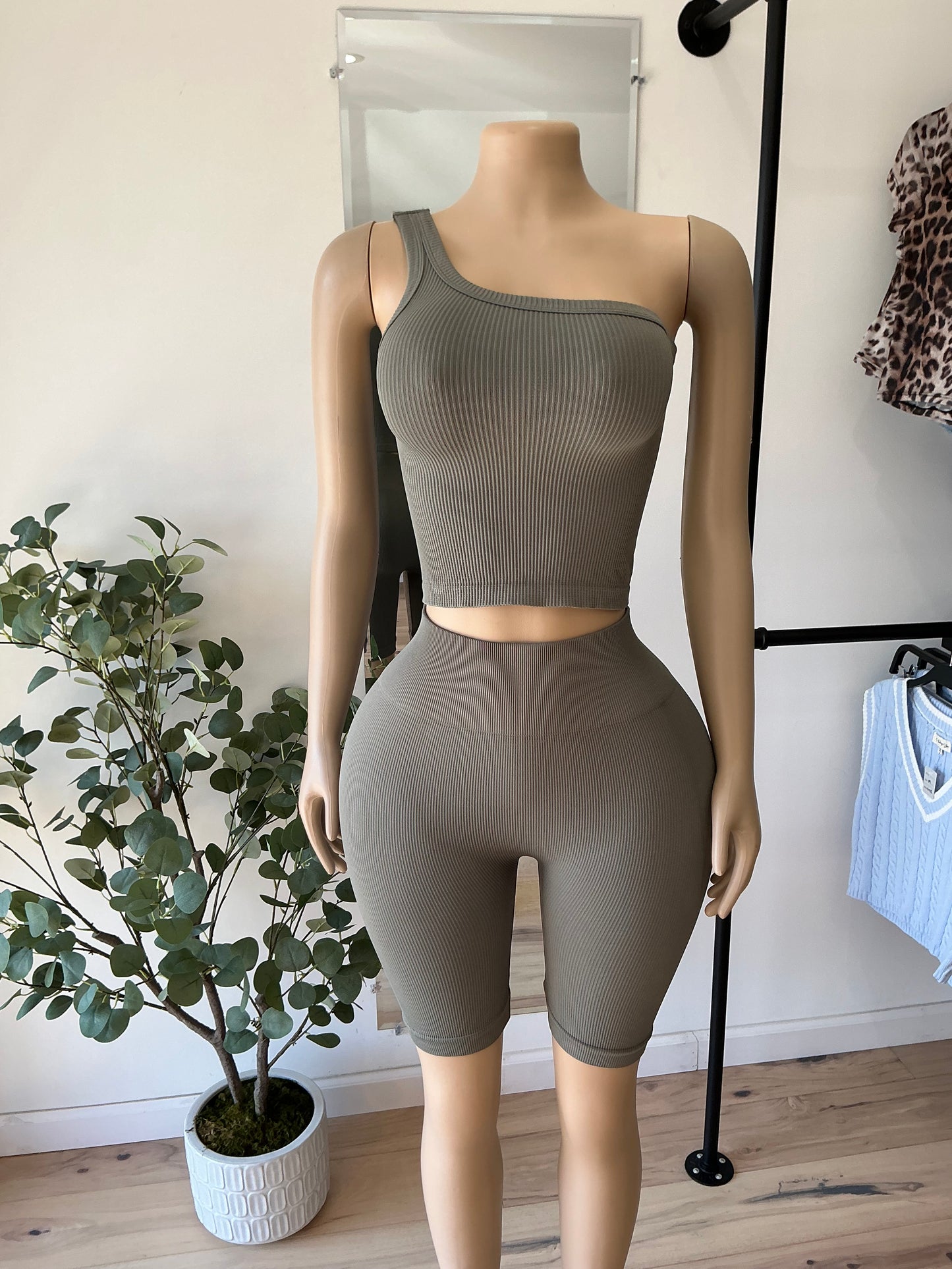 One Shoulder Ribbed Set