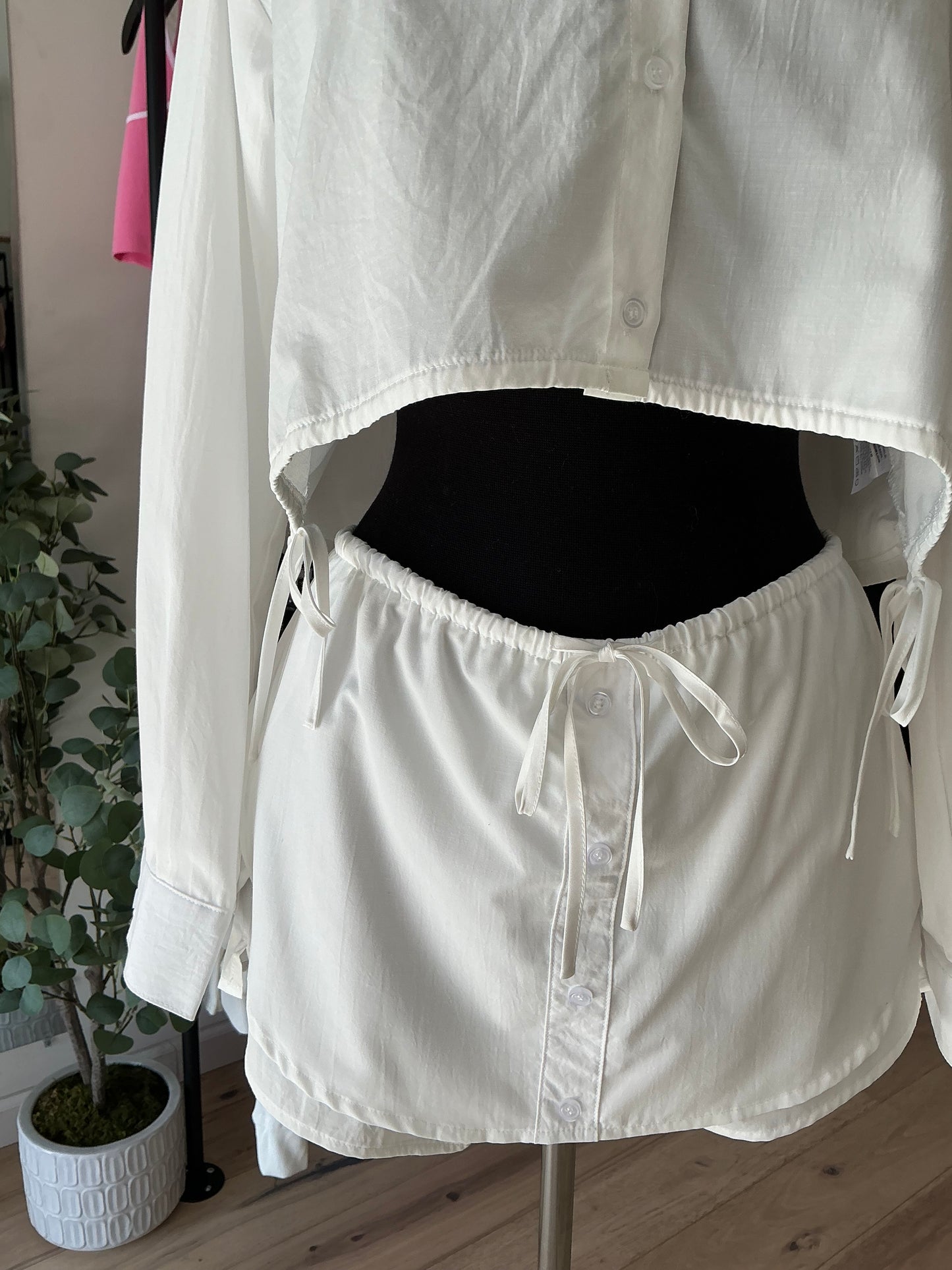 White Button Up Skort Set