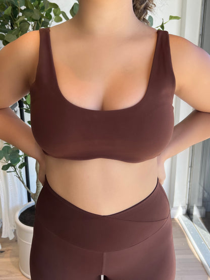 Brown Low Neck Sports Bra