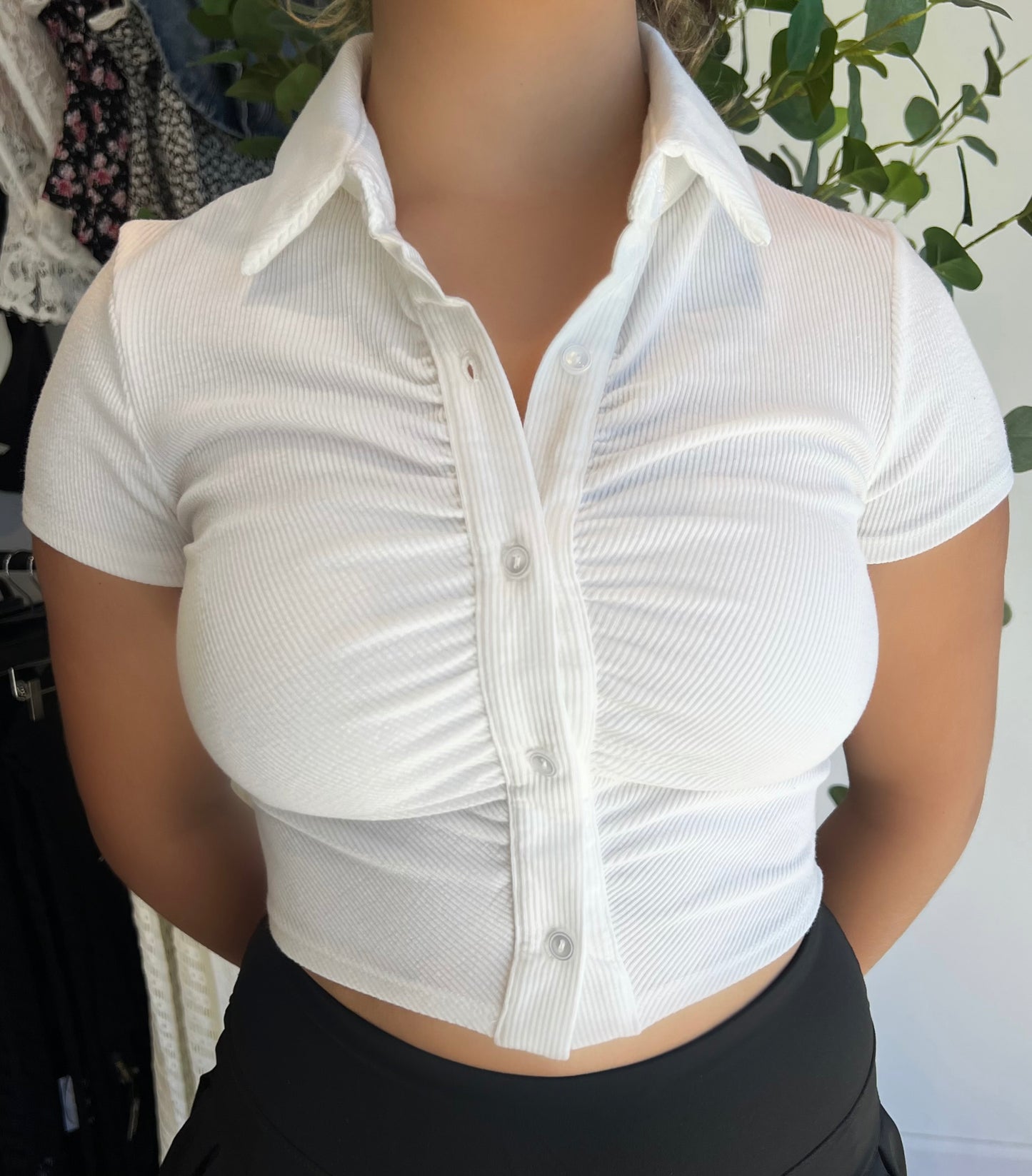 White Collared Top