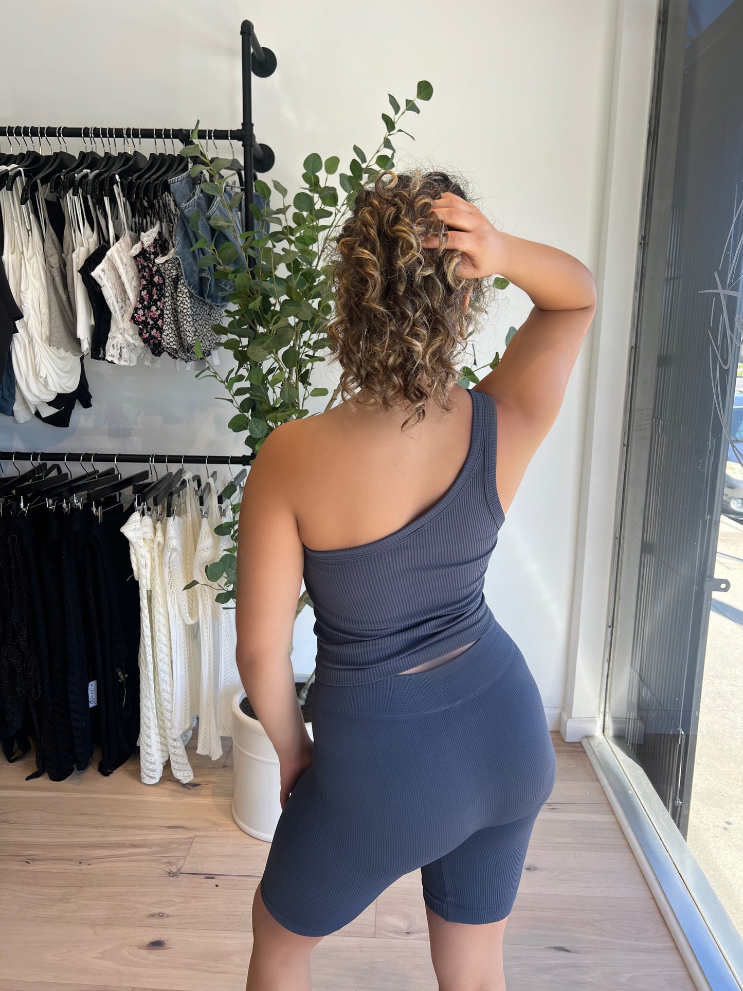 One Shoulder Ribbed Set